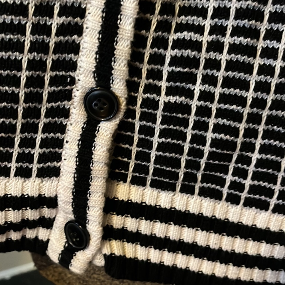 Forever 21 Black and White Check Stripe Chunky Grandpa Cardigan size XL - Picture 5 of 11